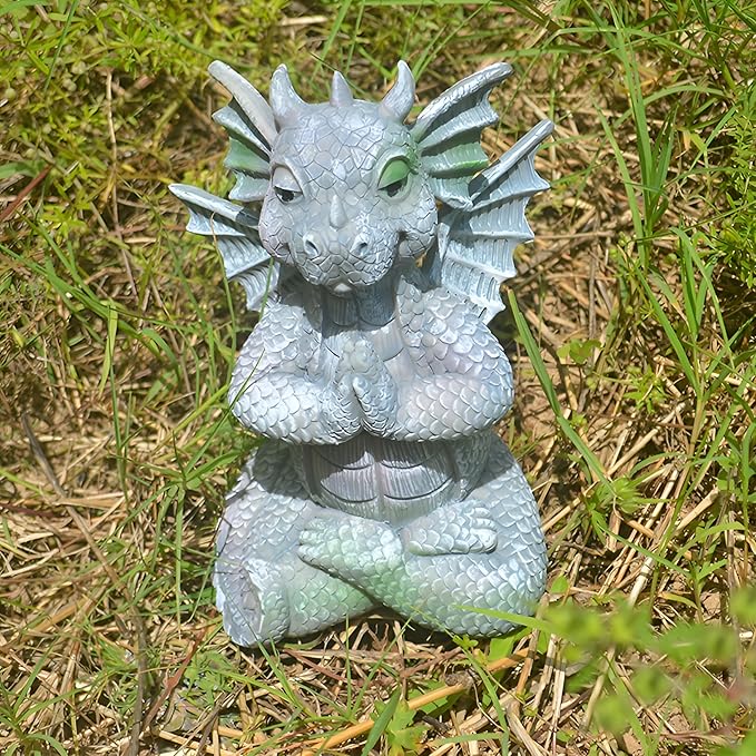 Cute Dragon Figurines Dinosaur Sculptures, Unique Resin Artwork for Office & Home Décor,Yoga Dragons Decorations for Garden & Yard,Outdoor Adorable Baby Dragon Statue Ornaments (Yoga C)