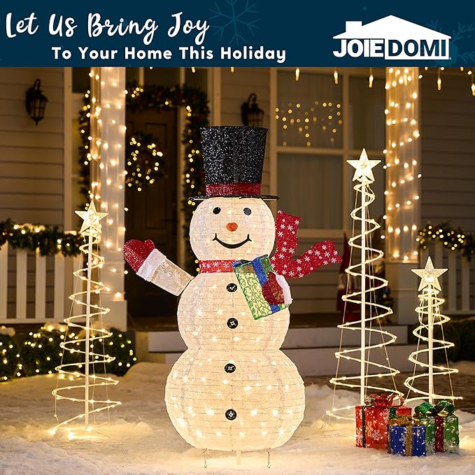 Joiedomi Snowman Christmas Outdoor Decoration, 150 LED Lighted Christmas Holiday Decorations, Collapsible Snowman Yard Lights Backyard Garden Lawn Xmas Decor, Red Scarf