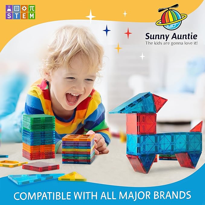 Magnetic Tiles 56 PCS, Magnetic Tiles for Kids & Toddlers Ages 3-8, Magnet Toy for 3 4 5 6 7 8 Year Old Boys Girls Kids & Toddlers, Magnet Blocks Building Set STEM Toy, Great Gift for Kids aged 3-8