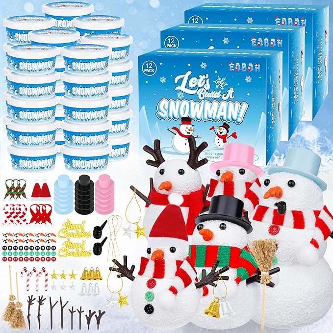 36 Pack Build a Snowman Kit, Snowman Kit Inspiring DIY Crafts for Kids, Creative Air Dry Clay Modeling Snowman Craft, Enhance Creativity Christmas Gifts for Kids, Winter School Xmas Creative Supplies