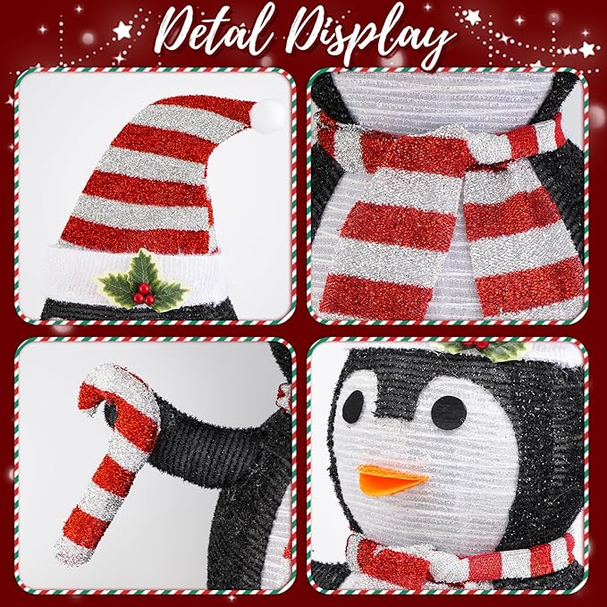 Christmas Standing Lighted Penguin Decoration, Battery Operated Light-Up Christmas Decorations for porches, lawns, Yards, Indoor and Outdoor