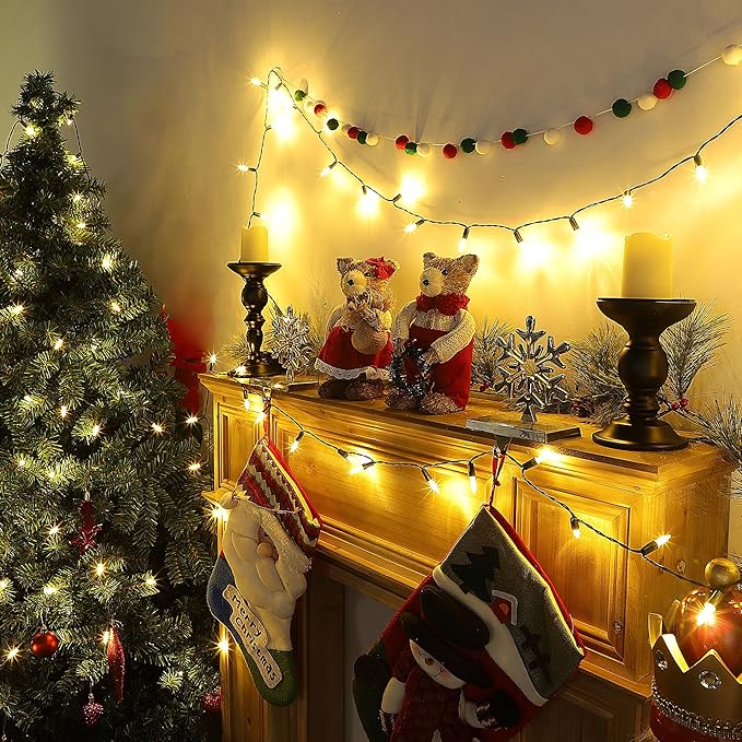 Joliyoou 4 Packs Total 200 LEDs 64ft Warm White Christmas String Lights, Battery Operated Christmas Mini String Lights with 8 Lighting Modes, Indoor Outdoor LED Xmas Fairy String Lights with Timer