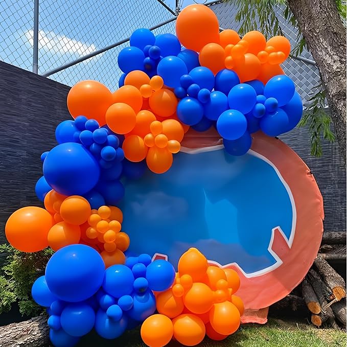 Orange and Blue Balloon Arch Kit 105 Pcs Orange Dark Light Baby Pearl Blue Confetti Latex Party Balloons Garland for Boys Graduation Cartoon Baby Shower Birthday class of 2025 Party Decor