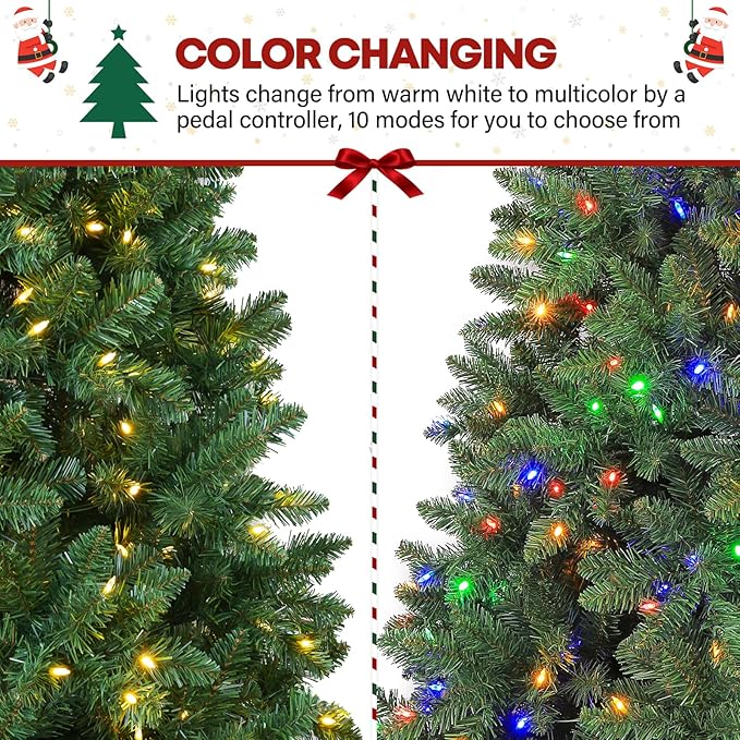 6 ft Lighted Christmas Tree with 250 Color Changing LED Lights, 1032 Branch Tips, Easy Assembly with Metal Base and Hinged Branches for Indoor Holiday, 10 Modes