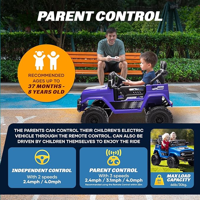 Outdoor Cruise 1-Seater 12V Ride-On Electric Car for Kids - Remote Control Jeep Power Wheels with Parental Control for Safe Adventures