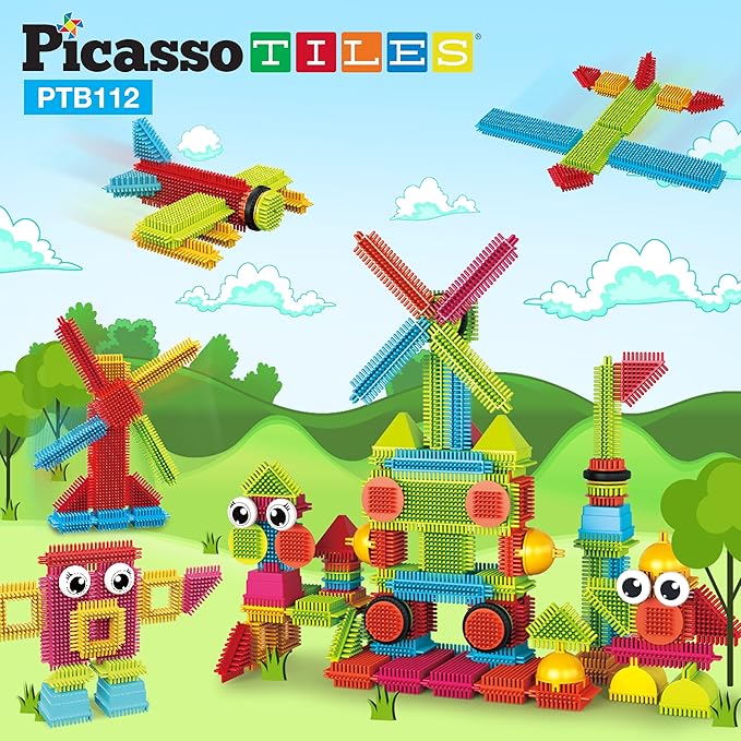 Picasso Toys112pcs Hedgehog Blocks STEM Building Tiles Set Construction Learning Toy Stacking Interlock Block, Creativity Beyond Imagination, Inspirational, Recreational, Educational PTB112