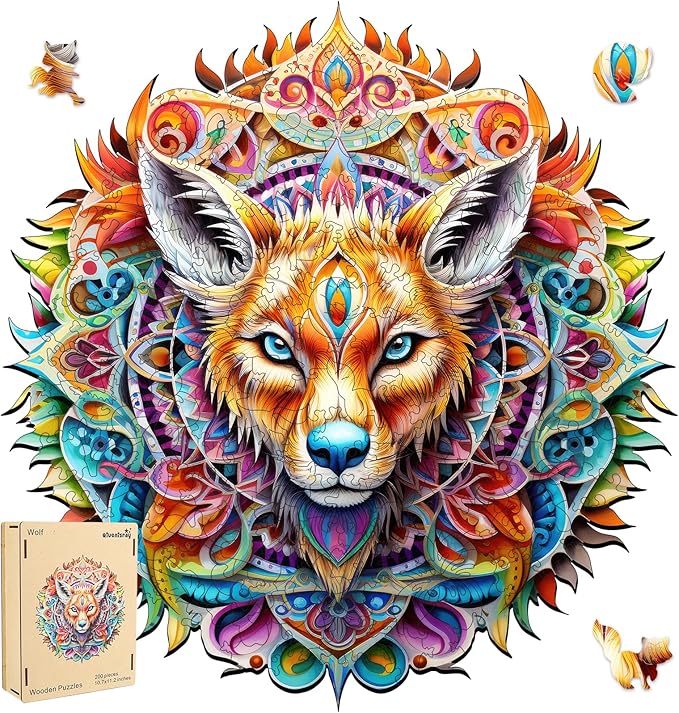 Original Wooden Jigsaw Puzzles-(Wolf,200pcs,Medium 10.7x11.3in),Wooden Puzzles for Adults,Unique Shape Animal Adult Puzzles,Irregular Wood Puzzles Best Gift for Adults and Kids Family Game