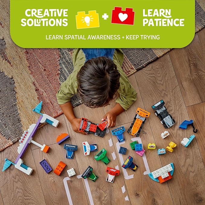 LEGO DUPLO Town F1 Team Race Cars & Drivers Building Toy Playset - Toddler Toy Cars for Pretend Play, Boys and Girls, Ages 2+ - Learning and Educational Gift for Preschool - 10445