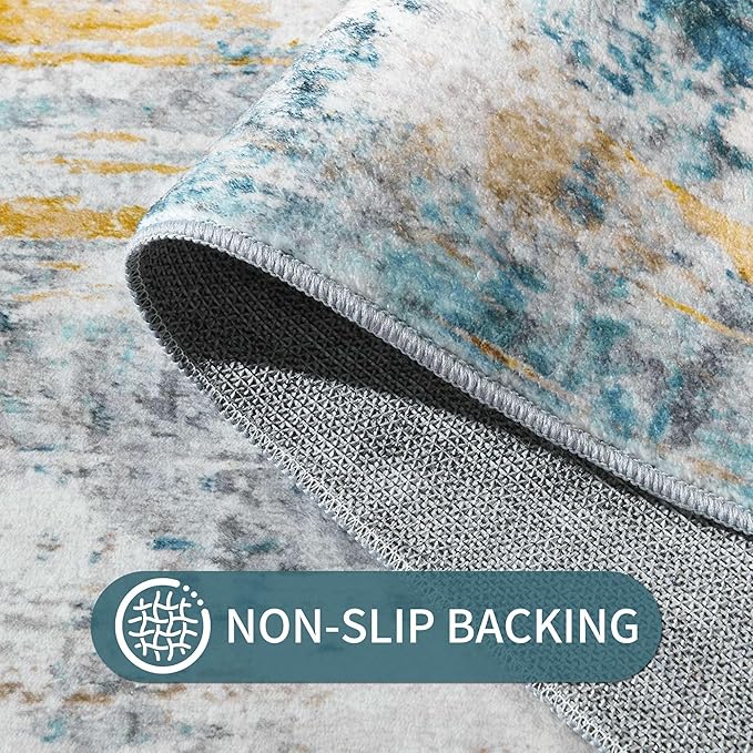 2x6 Rug Runners for Hallways Kitchen Runner Rug Non Slip Washable Blue Long Runner Rugs with Rubber Backing Soft Abstract Carpet Runner for Hallways, Kitchen, Bedroom, Bathroom, Entryway