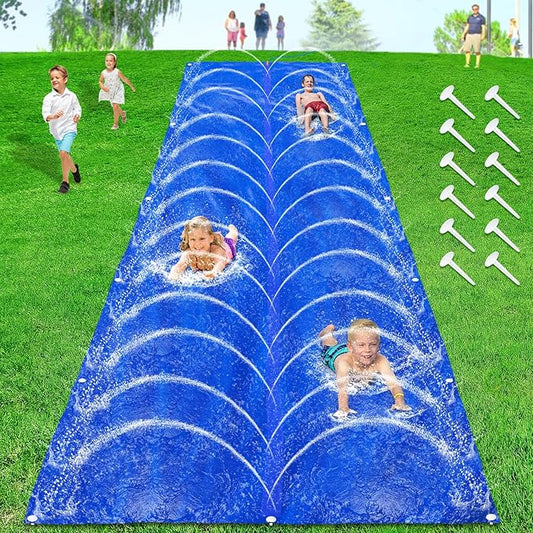 Slip n Slide, 20ft x 6ft Lawn Water Slides for Teenagers and Adults, Summer Slip Waterslides Water Toy with Build in Sprinkler for Backyard Outside Water Fun for Kids Ages 8-12（18 Stakes, Blue）