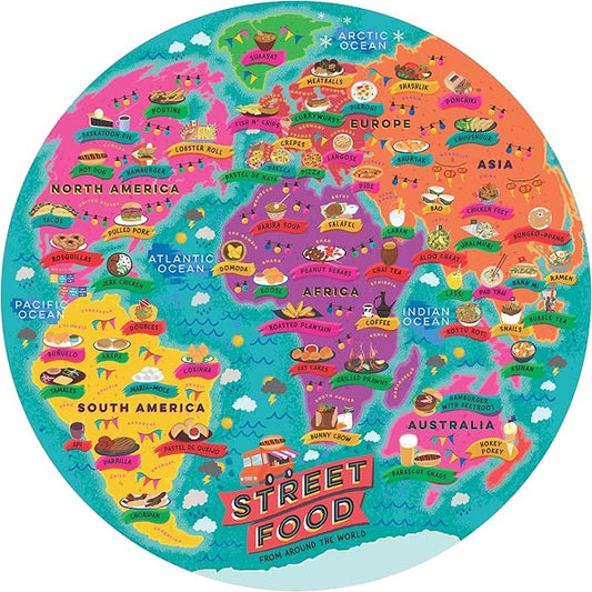Ridley's Street Food Lover’s 1,000-Piece Jigsaw Puzzle – Circular Food Puzzle with Informational Image About Different Country’s Food, Sturdy Storage Tube Included – Activity Puzzle