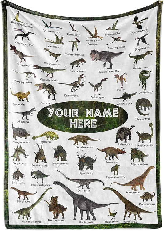 Personalized Dinosaur Blanket for Kids, Ships Next Day - Dino Throw Blanket for Boys and Girls, Toddler Bed, Room & Bedroom Decor - Educational Blankets for Children - USA Based (30x40, Fleece)