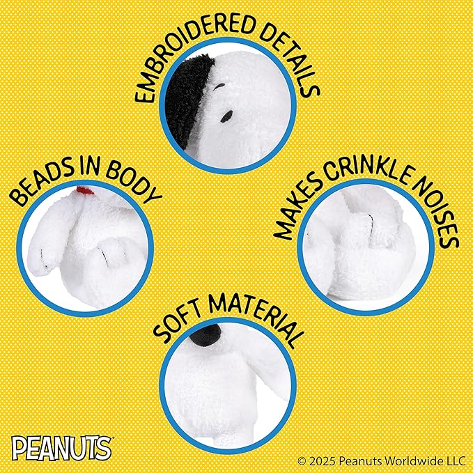 KIDS PREFERRED Peanuts Charlie Brown Snoopy Plush Cuteeze with Crinkle Feet, Extra Soft Stuffed Animal Toy for Baby Toddler Boys & Girls 12 Inch Size