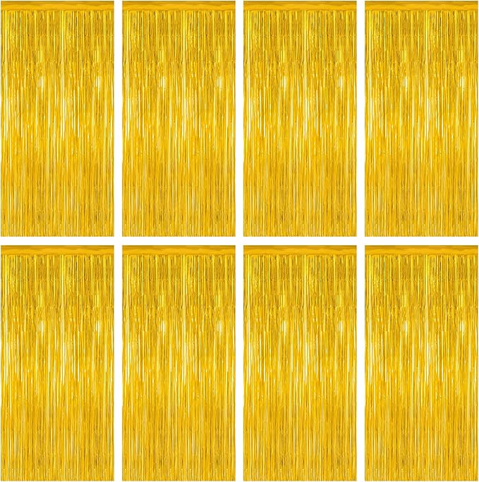 8 Pack 2025 Graduation Party Decorations, 3.28 FT x 7.05 FT Gold Backdrop, Metallic Graduation Photo Backdrop Grad Foil Curtains Party Streamer, Class of 2025 Decorations Grad Decor