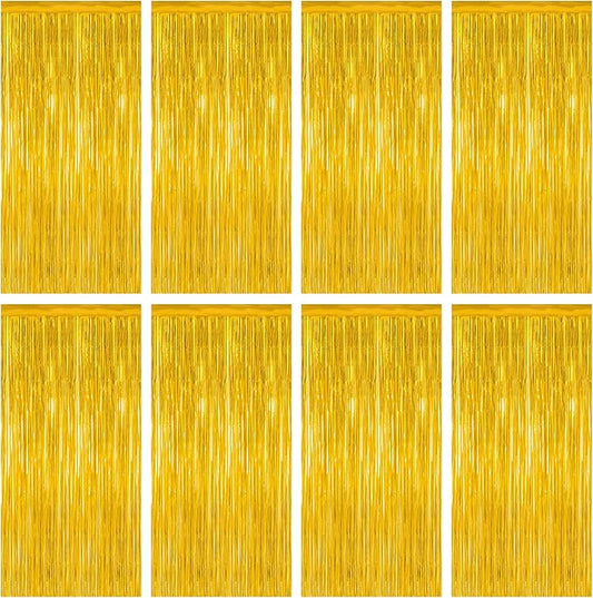 8 Pack 2025 Graduation Party Decorations, 3.28 FT x 7.05 FT Gold Backdrop, Metallic Graduation Photo Backdrop Grad Foil Curtains Party Streamer, Class of 2025 Decorations Grad Decor