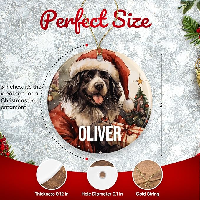 Newfoundland Personalized Dog Ornament - Pet Ornament for Christmas Tree - 3" Round Ceramic - Printed in USA - Choose from 200 Breeds - Dog Mom - Dog Dad - Xmas Decoration DOG0146