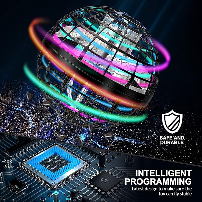 LEMATRIX Flying Orb Ball Toy, Hover Ball Boomerang Fly Fidget Spinner, Cool Toys Gifts for 6 7 8 9 10 11 12+ Years Old boy Girls Teens, Hand Mini Drone Cosmic Globe, Indoor Outdoor Toys(Black)