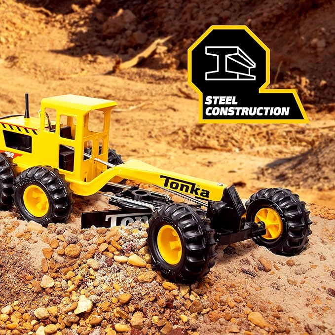 Tonka Steel Classics Road Grader - Made with Steel & Sturdy Plastic, Yellow Toy Construction Truck, Boys and Girls, Kids, Toddlers, Ages 3+