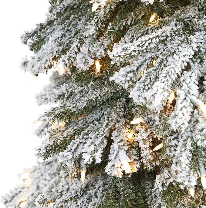 Nearly Natural 9ft. Flocked Grand Alpine Artificial Christmas Tree with 600 Clear Lights and 1183 Bendable Branches on Natural Trunk