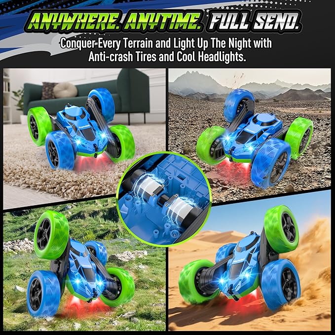 Upgraded RC Car for Kids, 360° Rotating Double Sided Stunt Vehicle with Headlights, 2.4GHz 4WD Remote Control Car, USB-C Rechargeable Electric Toy, Birthday for Boys & Girls