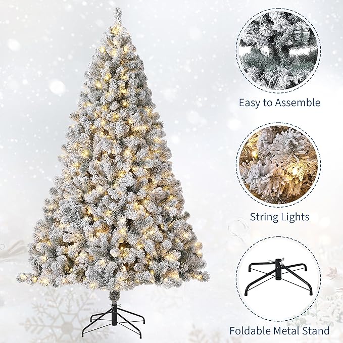 9FT Artificial Christmas Tree with Lights, Pre-Lit Tree, Built-in 900 Warm White LED Lights, Pure PVC Material, Indoor Holiday Home Decor