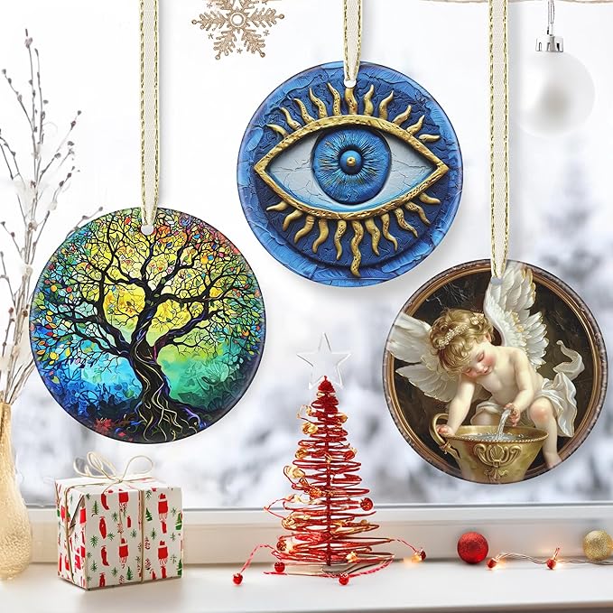 3.5" Ceramic Christmas Ornaments, Christmas Tree Ornaments, Heirloom Keepsake, Gift Exchange, Gift Idea, Bauble Present - Greek Evil Eye