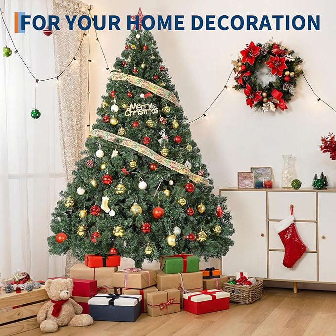 9ft Artificial Christmas Tree, Premium Spruce Hinge Material, Holiday Christmas Tree with Metal Hinges and Collapsible Base for Home Gatherings and Office Decorations