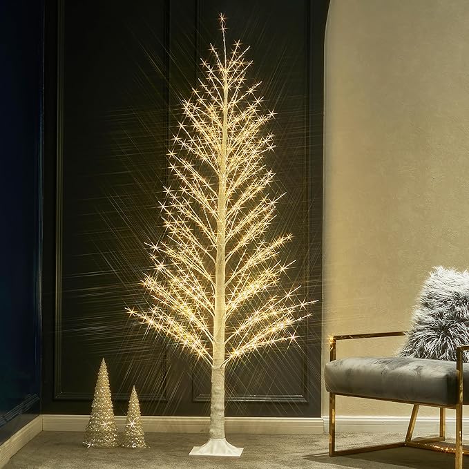 BAOLITVINE 6FT Alpine Christmas Tree, 810 LED Warm White Lights, Artificial White Tree with Lights for Home, Christmas Festival, Wedding Party, Indoor Outdoor