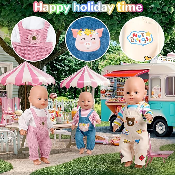 6 Sets 14-16 Inch Baby Doll Accessories & Clothes - Dress Outfits Headbands Accessories fits New Born 43cm Doll, 15 inch Baby Doll