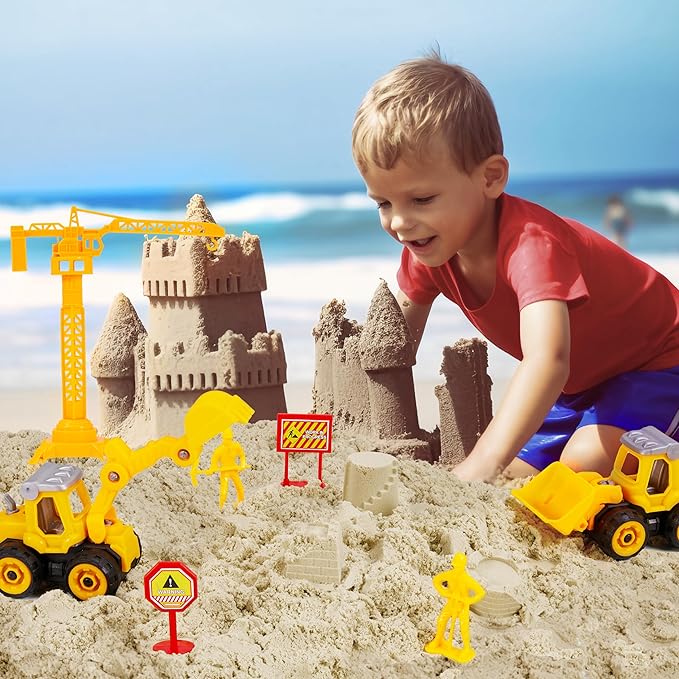 Construction Sensory Bin, Tractor Sand Playset Construction Sandbox with Toy Truck Play Sand and Signs, Sand Art Kit for Kids Ages 3 and up