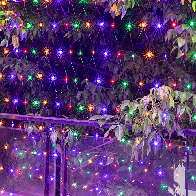 AWQ 200 LED 9.8ft x 6.6ft String Lights Net Mesh Christmas Lights 8 Modes for Christmas Wedding Party Home Garden Lawn Bushes Bedroom Indoor Outdoor Decor (9.8ft x 6.6ft, Multicolor)