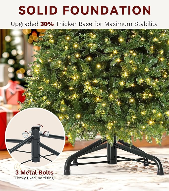 DWVO 6ft Pre-Lit Christmas Tree, Bell-Shaped Artificial Pine Christmas Tree with 11 Light Modes, Stand Included, Fit for Holiday Decorations, Festive Atmosphere Enhancer, Green