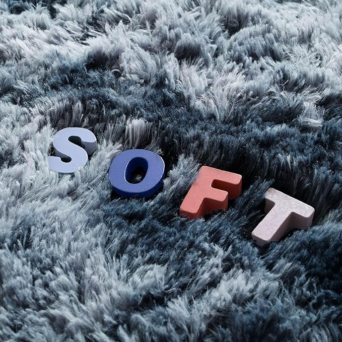 6x9 Fluffy Soft Living Room Bedroom Rug, Large Area Rugs Shaggy Carpet for Living Room ClassroomKids Boys Room Toddler Nursery Dorm Home Decor, Modern Indoor Non Slip Rug Tie-Dyed Blue Grey