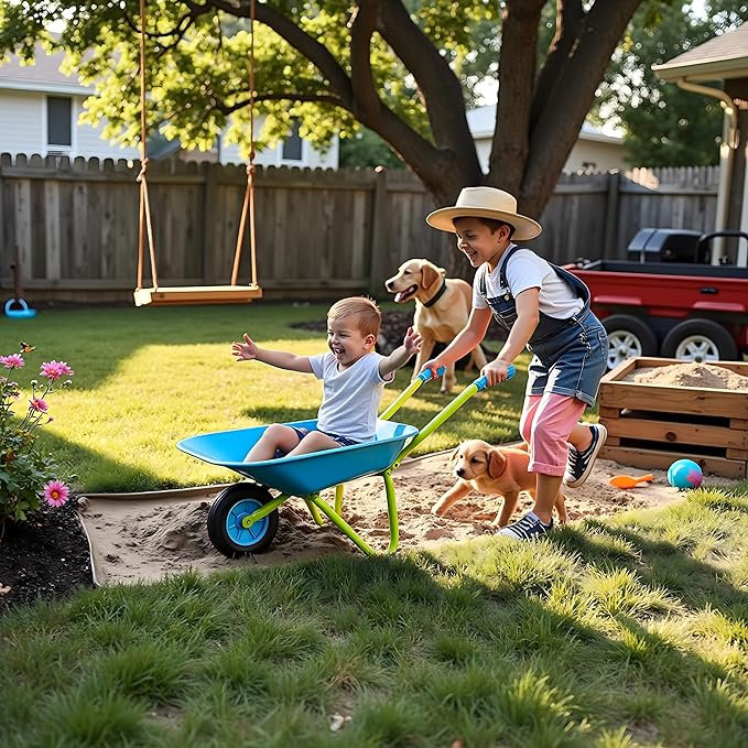 G & F Products Kids Metal Wheelbarrow – Child-Sized, Durable Metal Construction with Sturdy Wheel, Easy Assembly, Ideal for Outdoor Play, Gardening Fun, Backyard Activities & Toddler-Friendly Design