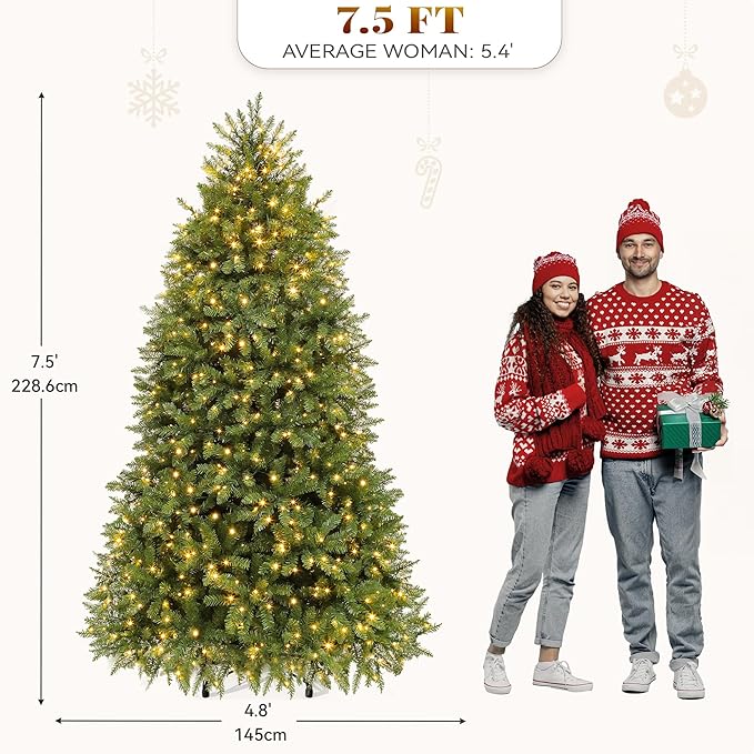 YITAHOME 7.5ft Prelit Green Artificial Christmas Tree with Remote Control, Pre-Lit Christmas Tree with Multicolor Lights and 11 Light-Modes, Green Bell