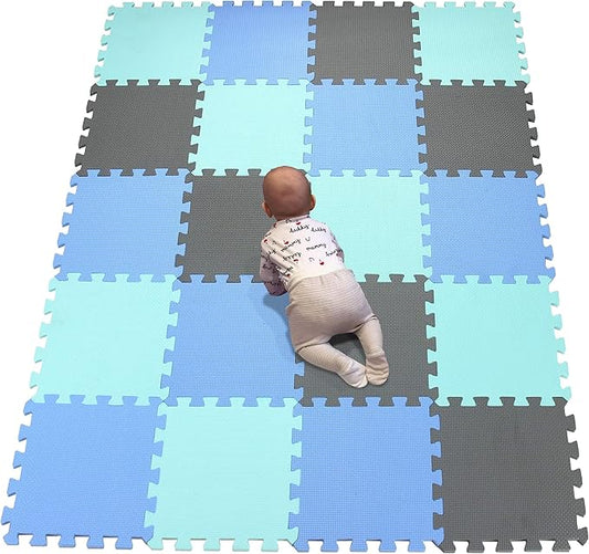 YIMINYUER Foam Mats 30" x 30" EVA Gym Floor Mats Interlocking Floor Mats Large Exercise Mat for Gym Fitness Basement Garage Workshop Blue Green Gray R07R08R12G301020