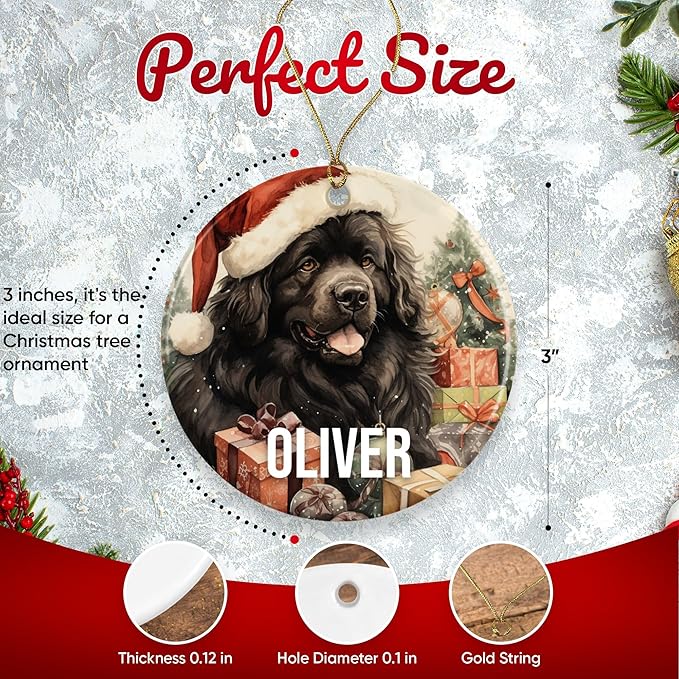 Newfoundland Personalized Dog Ornament - Pet Ornament for Christmas Tree - 3" Round Ceramic - Printed in USA - Choose from 200 Breeds - Dog Mom - Dog Dad - Xmas Decoration DOG0147