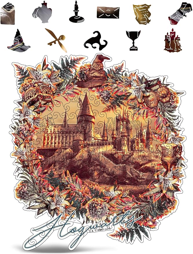 CRAFTHUB Harry Potter Puzzle – A3 Hogwarts Castle – Wooden Jigsaw Puzzles for Adults – 155 Unique Shaped Pieces – Officially Licensed Merchandise – 10.8" x 11.9"