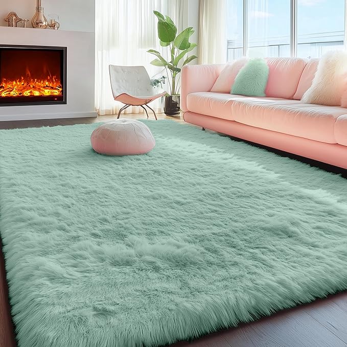 PAGISOFE Machine Washable Sage Green Rugs for Bedroom, 3x5 Ft Shaggy Rug Plush Fuzzy Carpet for Living Room, Fluffy Green Rugs Home Decor Aesthetic,Non-Slip Rug for Nursery Room Decor Girls Boy