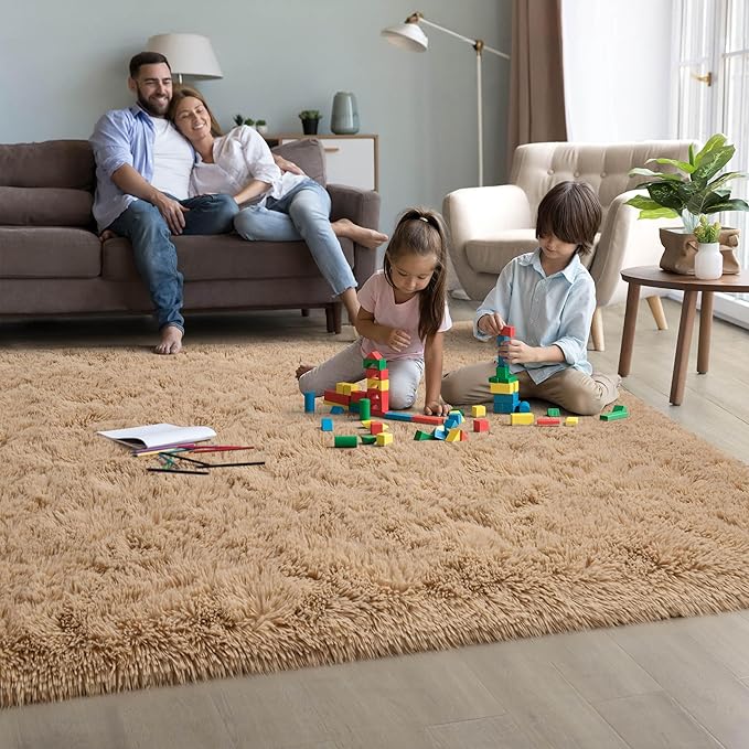 6x9 Fluffy Soft Beige Rug for Living Room Bedroom, Large Area Rugs Super Soft Shaggy Carpet for Classroom Kids Babys Playroom Toddler Nursery Dorm Home, Modern Indoor Non Slip Rug