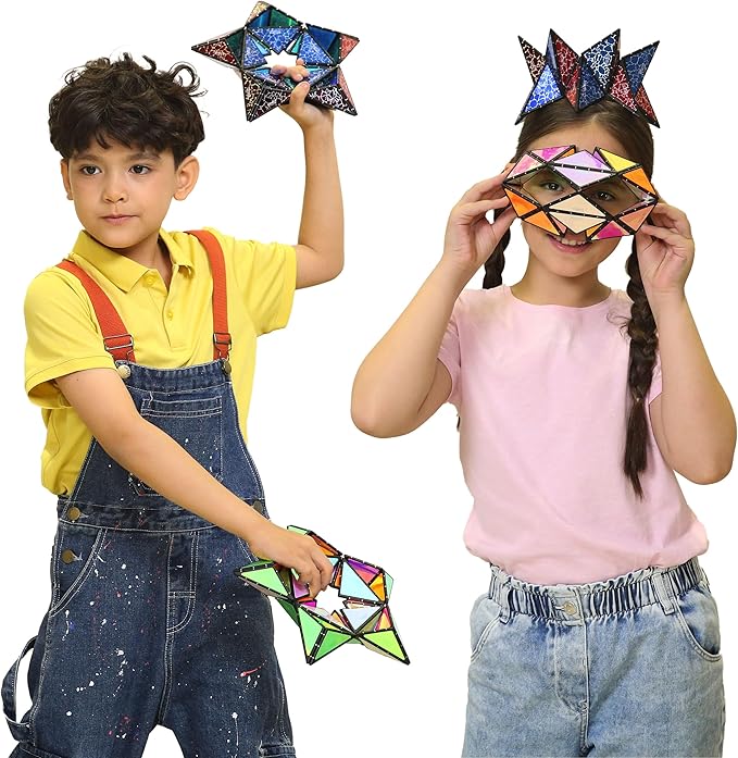 TOSY Magnet Pyramid Glow - 1 Cube Transforms into 1 Billion Shapes (Flowers, Vase for Mom/Her/Wife, 12 Pieces, 243 Rare Earth Magnets, Holographic Design Magnet Tiles, 4-Pack