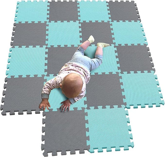 MQIAOHAM® 18 Pieces Puzzle Play Mats, Soft Baby Play Mat, Kids Interlocking Foam Floor Tiles, Toddlers Carpet Playmats G301018-108112
