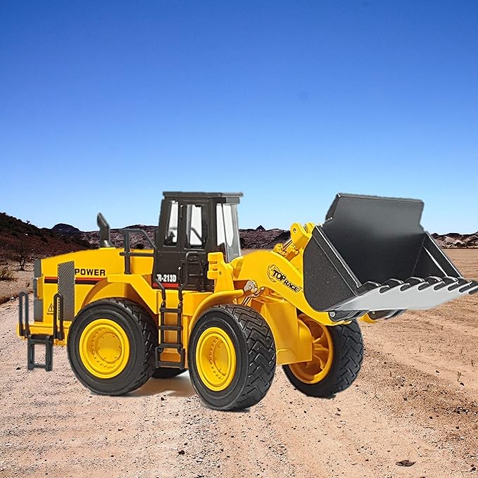Top Race Diecast Heavy Metal Construction Toys Front Loader Excavator Toy for Kids - 1:40 Scale Model with Realistic Design - Durable Metal Build for Sand, Park, or Indoor Play