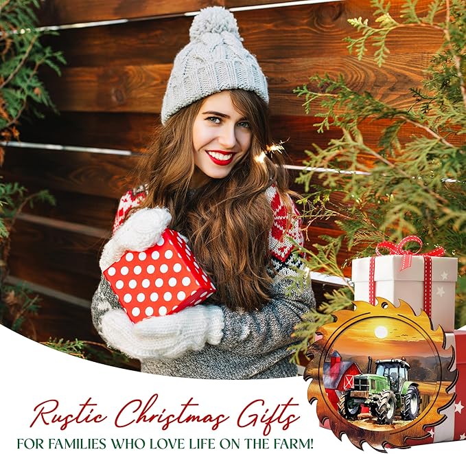 OASSIE Tractor Christmas Ornament 2025 - Wooden Rustic Farmhouse Ornaments for Tree Decoration - Tractor Ornaments Gifts for Women Men Friend, Rustic Gifts for Farmers, Farmhouse Christmas Decorations