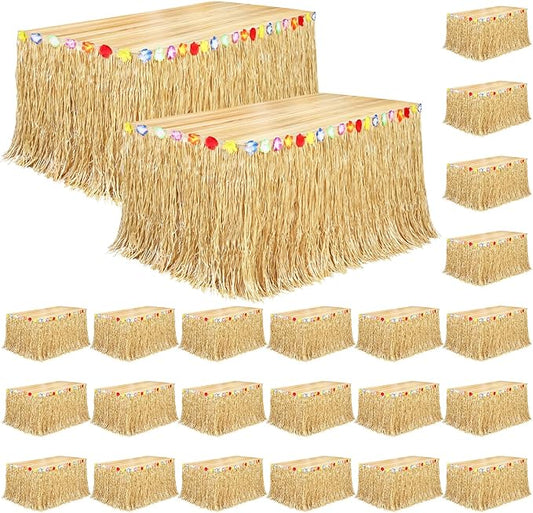 Fovths 24 Pack Luau Grass Table Skirt Natural 9 Feet x 29.5 Inch Hawaiian Table Skirt for Tropical Hawaiian Party Decorations Luau Party Costume Party, Straw Yellow