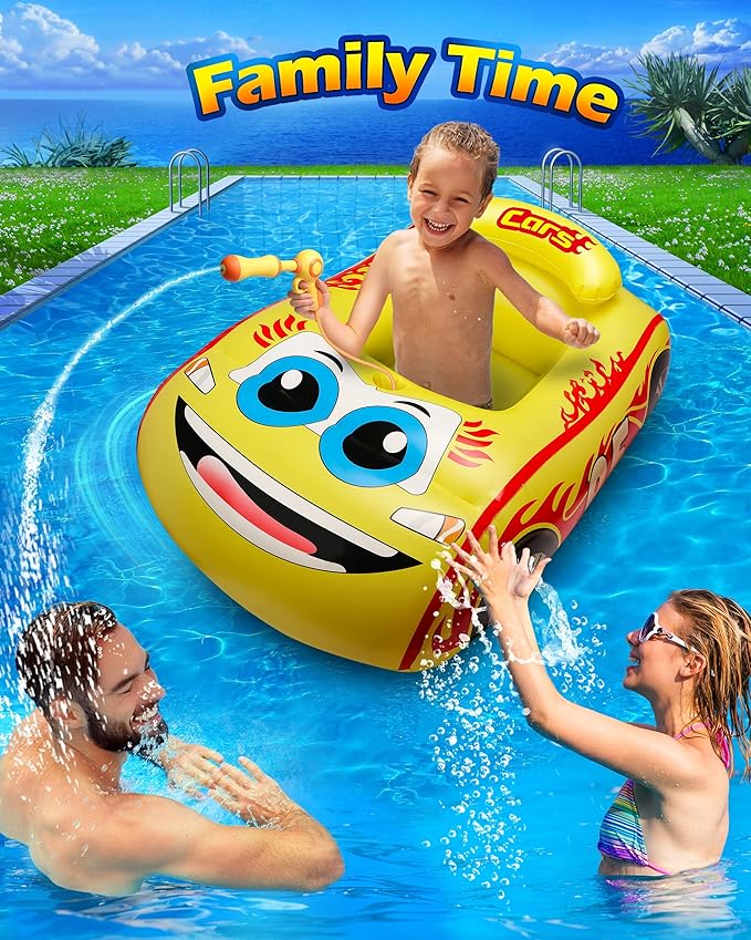 HopeRock Kids Pool Float with Water Gun,Inflatable Ride-on Swimming Pool Toy for Boys Aged 3-8 Years, Toddlers Pool Float Perfect for Summer Fun-Pool Float Kids, Ride-on Swimming Pool Toys（Yellow）