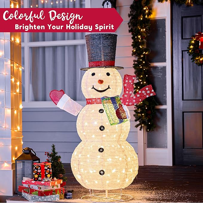 Joiedomi Snowman Christmas Outdoor Decoration, 150 LED Lighted Christmas Holiday Decorations, Collapsible Snowman Yard Lights Backyard Garden Lawn Xmas Decor, Red Scarf