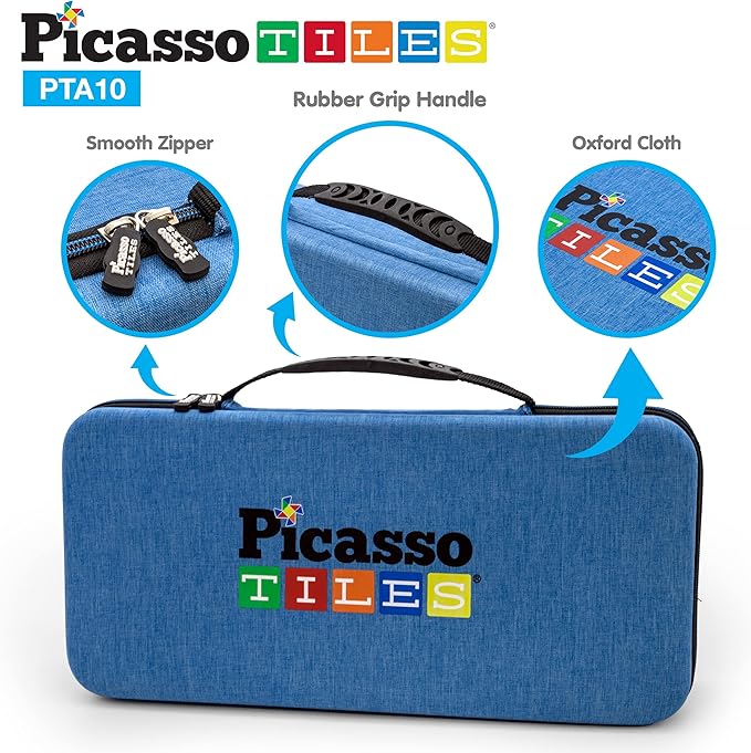 PicassoTiles 50PC Magnetic Race Car Track + Carry Case Bundle: STEAM Educational Playset for Kids Includes Travel Storage Organizer - Learning Construction Toy, Creative Design, Sensory Development