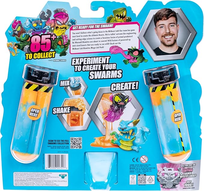 MrBeast Lab Swarms Series 2, Atomic Series 12 Pack – Panther Claws, Add Water, Shake The Test Tube and Reveal 2 of 12, 1-inch (2.5 cm) MrBeast Swarms Collectible Micro Beasts. 85+ to Collect!