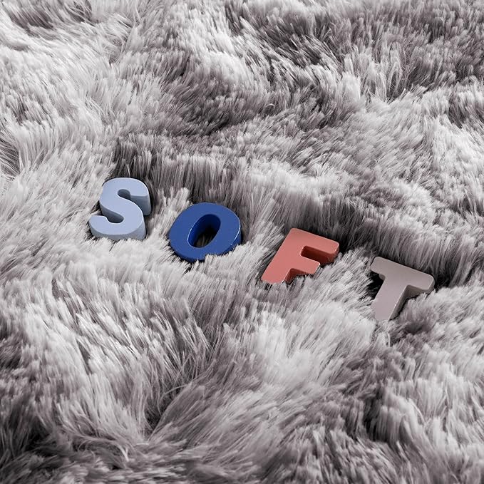 5x8 Fluffy Soft Living Room Bedroom Rug, Large Tie-Dyed Grey Area Rugs Shaggy Carpet for Living Room Classroom Kids Babys Playroom Toddler Nursery Dorm Home Decor, Modern Indoor Non Slip Rug